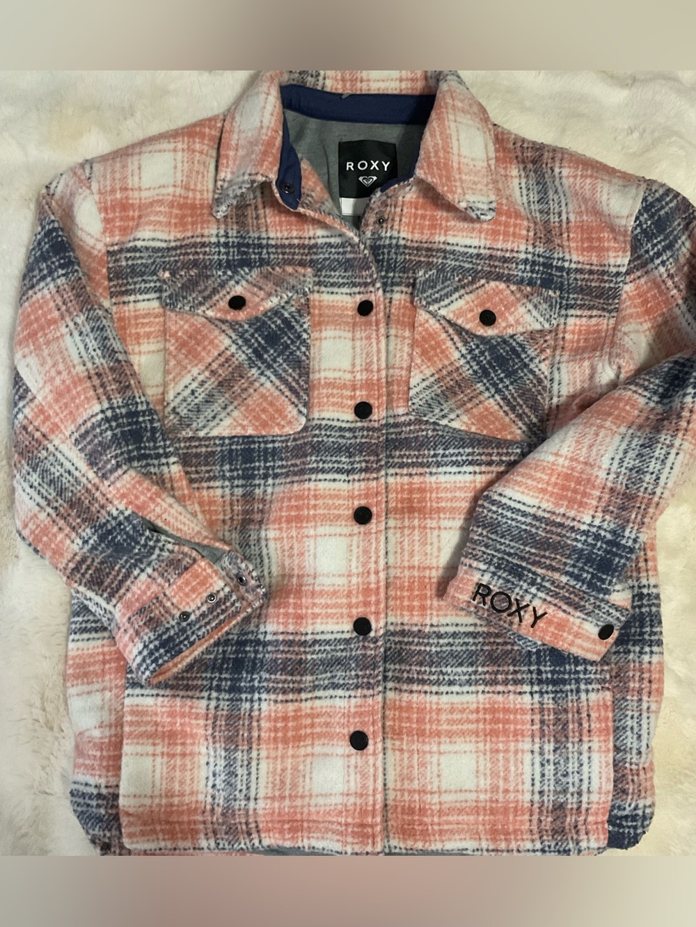 NWOT Roxy Check The Swell IIII Long Sleeve Plaid Jacket, size XS, oversized